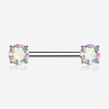 A Pair of Implant Grade Titanium OneFit Threadless Prong Gem Sparkle Nipple Barbell-Aurora Borealis
